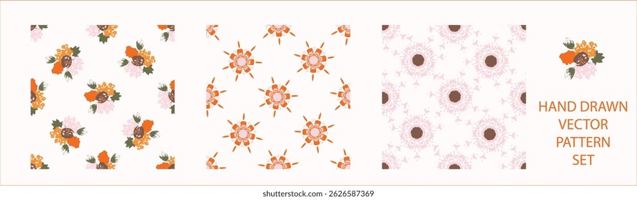 Set of whimsical modern abstract shape seamless pattern. Trendy pastel color hand drawn playful style for wallpaper collection, backdrops and summer texture. Fashion and home decor all over print.
