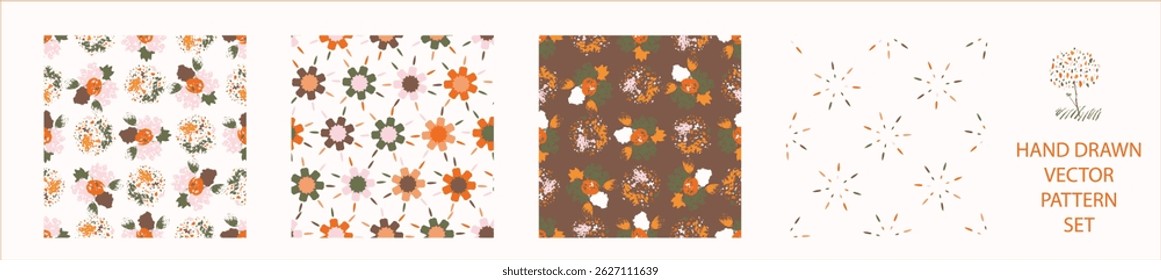Set of whimsical modern abstract shape seamless pattern. Trendy pastel color hand drawn playful style for wallpaper collection, backdrops and summer texture. Fashion and home decor all over print.