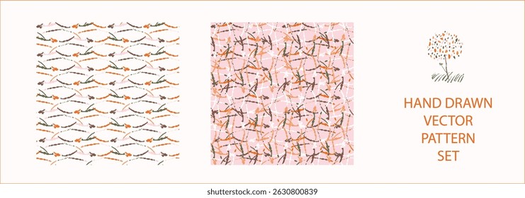Set of whimsical modern abstract shape seamless pattern. Trendy pastel color hand drawn playful style for wallpaper collection, backdrops and summer texture. Fashion and home decor all over print.