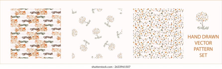 Set of whimsical modern abstract shape seamless pattern. Trendy pastel color hand drawn playful style for wallpaper collection, backdrops and summer texture. Fashion and home decor all over print.