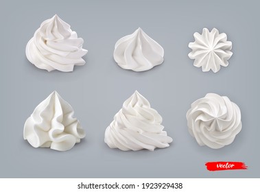 Set of whipped cream isolated on blue background. 3d realistic vector illustration of whipped cream.