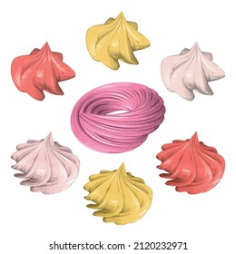 Conjunto de crema batida aislada en fondo blanco. 3.ª Ilustración De Vectores Realistas.