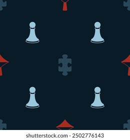 Set Whirligig toy, Puzzle pieces and Chess pawn on seamless pattern. Vector