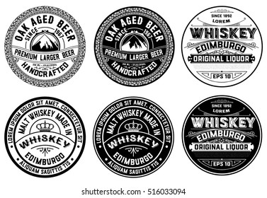 Set of Whiskey and Beer Labels in black and white versions