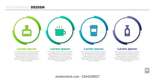 Set Whiskey bottle, Coffee cup, to go and Alcohol drink Rum. Business infographic template. Vector