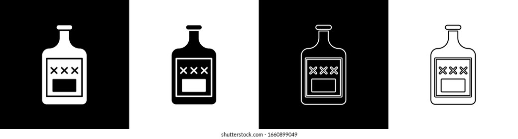 Set Whiskey bottle icon isolated on black and white background.  Vector Illustration