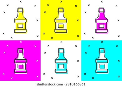 Set Whiskey bottle icon isolated on color background.  Vector