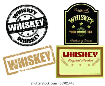 Set Of Whiskey Label And Stamps