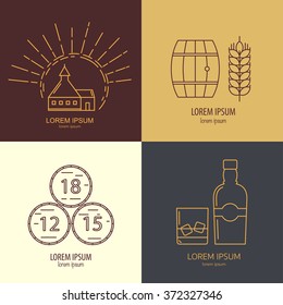 Set of whisky logotypes. Modern line style elements for whisky design. Flat vector logo collection for whisky bar, restaurant, pub.