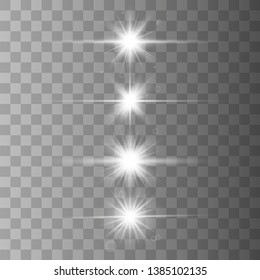 Set of whit bright beautiful stars. Light effect Bright Star. Christmas star. whit sparks sparkle white a special light. Vector sparkles on transparent background. Vector illustration eps10.