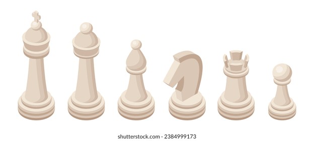 Set of white 3D chess piece. Vector