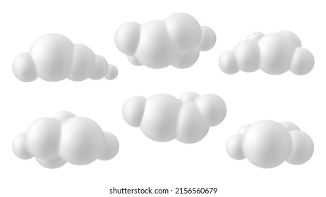 Set of white 3d clouds. Soft round fluffy clouds icon on white background. Vector illustration