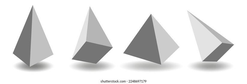 Set of white 3d pyramides with shadows on white background.