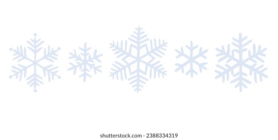 Conjunto de copos de nieve azules dibujados a mano y abstractos. Símbolo de invierno vectorial