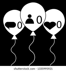 set of white air balloon,zero friends,messages,likes. Modern simple flat birthday baloon sign. Celebration, internet concept for website, web button, mobile app.vector illustration