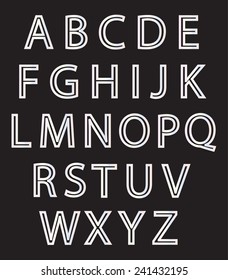 Set of white alphabet design symbols on black