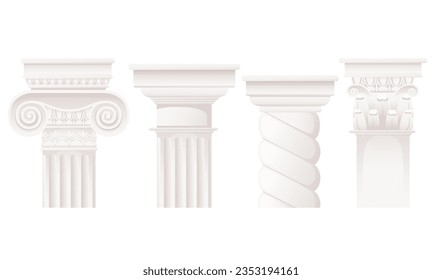 Set of white ancient style column classic architecture design vector illustration isolated on white background