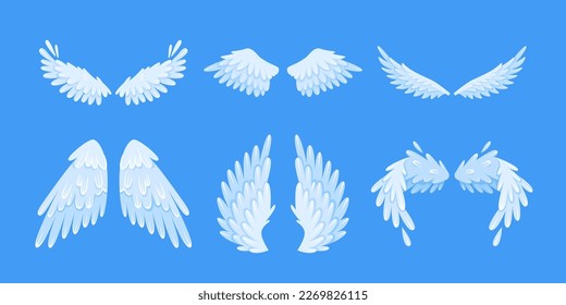 Set of white angel wings on a blue background.