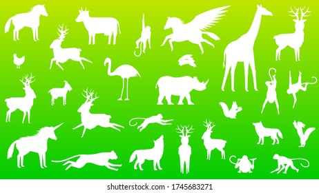 Set White Animal Vector Collection Design Elements Fauna Silhouette