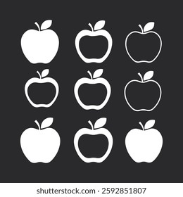 set of white apple icons on black background
