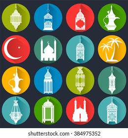 Set of white arabic icons.Vector illustration.
