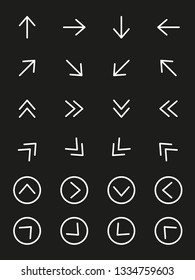 Set of white arrow on black background, Arrows vector icon, Line Arrow icon set.
