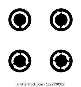 Set of white arrows along the contour of a circle on a black circle background