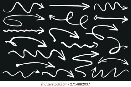 Conjunto de flechas blancas. Flechas dibujadas a mano diseñadas para presentaciones y flujo de trabajo. Ilustración vectorial para biznes y educación.