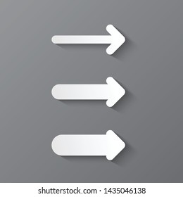 Set of white arrows with long shadow. Flat design. Vector illustration