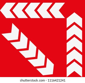 Set of white arrows on red background. Direction indicator. Vector arrow icons.