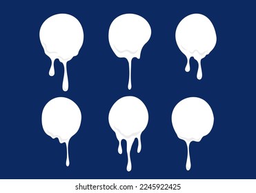 set of white ball dot ink paint liquid melting drips vector illustration element