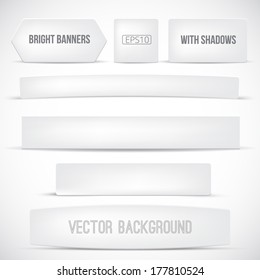 Set of white banners with different shadow. Vector Illustration.