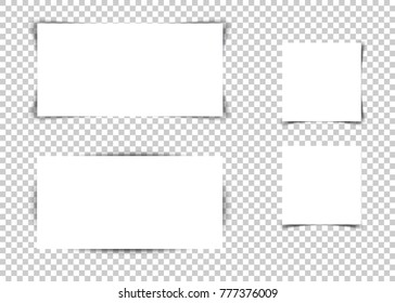 Set white banners with shadows on transparent vector background