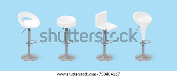 Set of white bar stools. Bar chair.
High chair. Bar interior design. Vector
illustration
