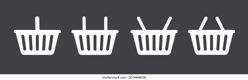 Set aus weißen Körben mit unterschiedlicher Position der Handkörbe, Vektorgrafik. Symbol.
