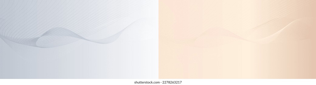 Set of white and beige cloor wavy, curvy lines banner, background.