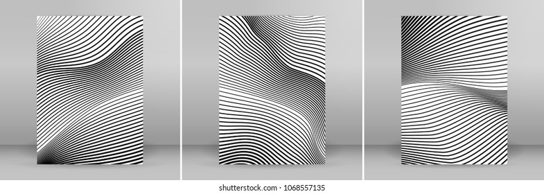 Set White black color. Linear background. Design elements. Poligonal lines. Protective layer for banknotes, certificates template. Vector Vector lines of different thicknesses from thin to thick EPS10