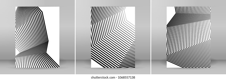 Set White black color. Linear background. Design elements. Poligonal lines. Protective layer for banknotes, certificates template. Vector Vector lines of different thicknesses from thin to thick EPS10