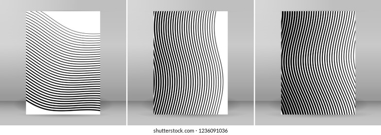 Set White black color. Linear background. Design elements. Poligonal lines. Protective layer for banknotes, certificates template. Vector Vector lines of different thicknesses from thin to thick EPS10
