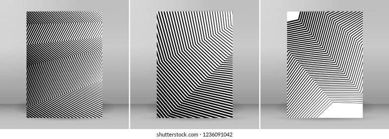 Set White black color. Linear background. Design elements. Poligonal lines. Protective layer for banknotes, certificates template. Vector Vector lines of different thicknesses from thin to thick EPS10