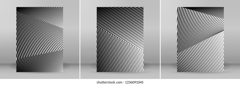 Set White black color. Linear background. Design elements. Poligonal lines. Protective layer for banknotes, certificates template. Vector Vector lines of different thicknesses from thin to thick EPS10