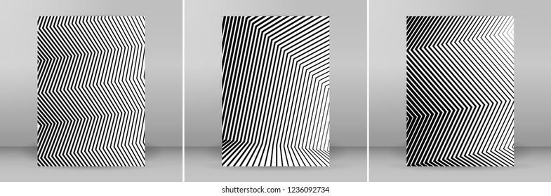 Set White black color. Linear background. Design elements. Poligonal lines. Protective layer for banknotes, certificates template. Vector Vector lines of different thicknesses from thin to thick EPS10