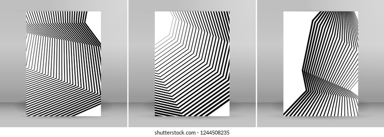 Set White black color. Linear background. Design elements. Poligonal lines. Protective layer for banknotes, certificates template. Vector Vector lines of different thicknesses from thin to thick EPS10