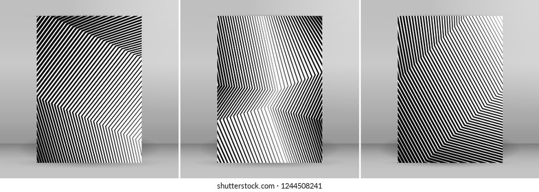 Set White black color. Linear background. Design elements. Poligonal lines. Protective layer for banknotes, certificates template. Vector Vector lines of different thicknesses from thin to thick EPS10