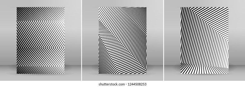 Set White black color. Linear background. Design elements. Poligonal lines. Protective layer for banknotes, certificates template. Vector Vector lines of different thicknesses from thin to thick EPS10