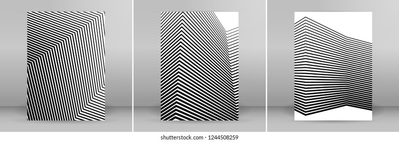 Set White black color. Linear background. Design elements. Poligonal lines. Protective layer for banknotes, certificates template. Vector Vector lines of different thicknesses from thin to thick EPS10