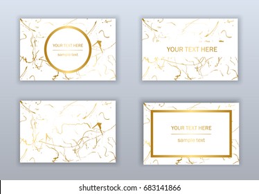 Set of white, black and gold business cards templates. Modern abstract design. Hand drawn ink pattern. Brush texture.