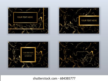 Set of white, black and gold business cards templates. Modern abstract design. Hand drawn ink pattern. Brush texture.