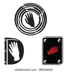 set white and black logo gloves hand abstract round square frame isolated on white background for design element vector