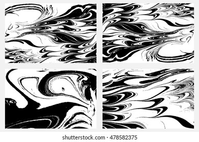 Set of white and black marble texture vector background. Stone or rock bundle, collection. 